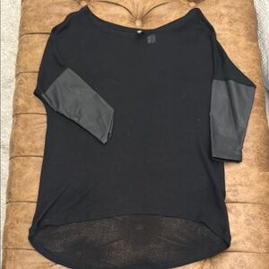 Black Women's Top with Faux Leather Sleeves